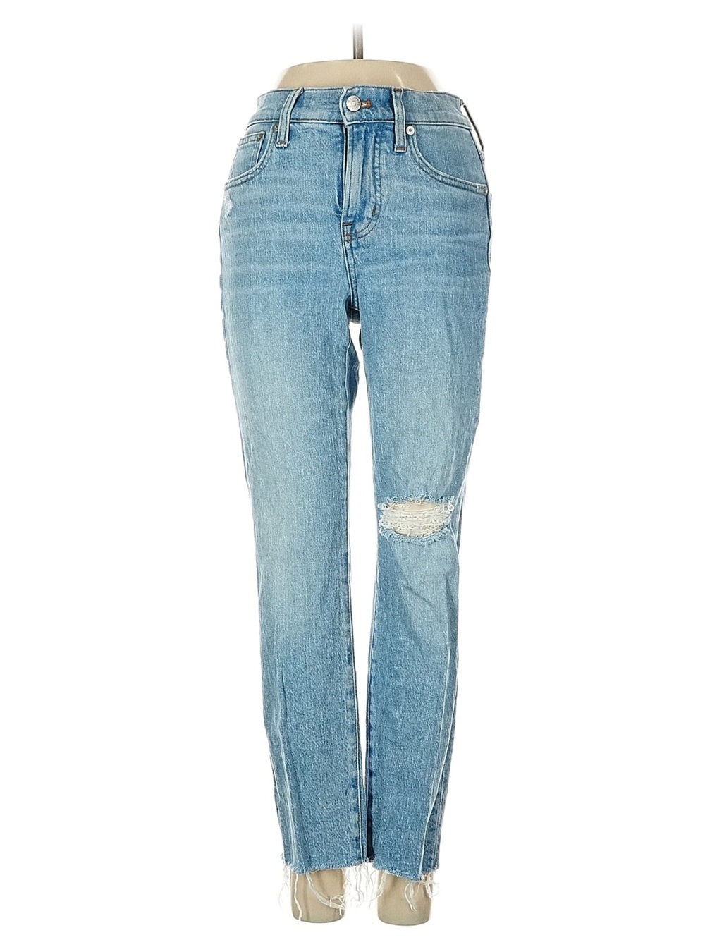 Madewell Light Blue High-Rise Distressed Straight Jeans 23